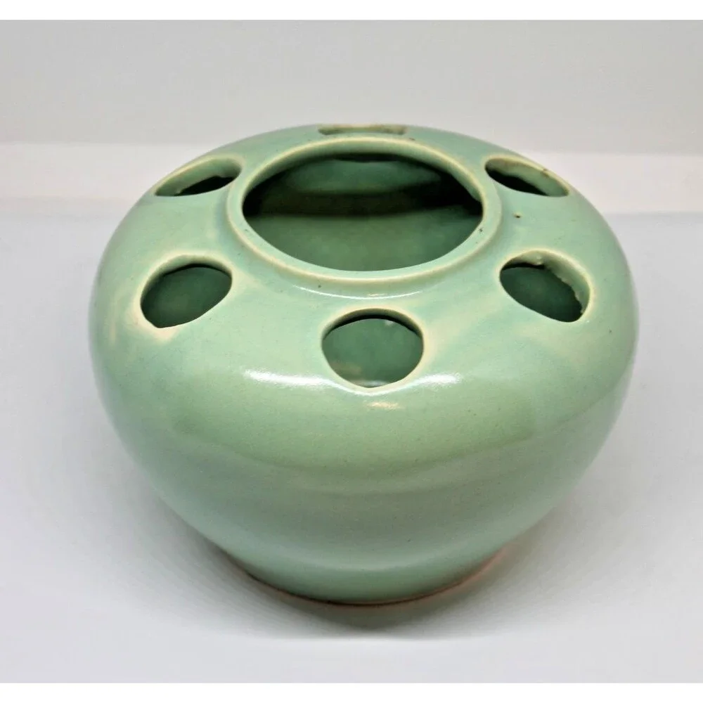 Vintage Pottery / Decorative Flower Frog Vase  Green 4.5